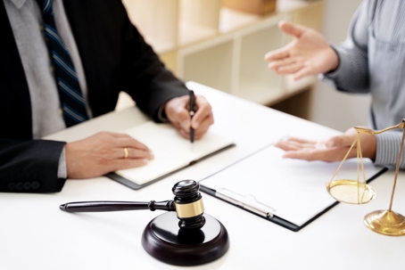 client explaining to a lawyer